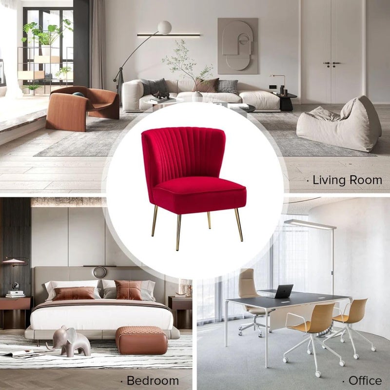Comfynest Velvet Accent Chair – Channel-Tufted Barrel Chair with Gold Metal Legs (Red) - Image 5
